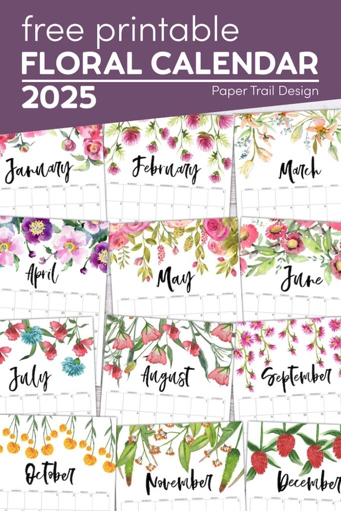 Free Printable 2025 Floral Calendar - Paper Trail Design