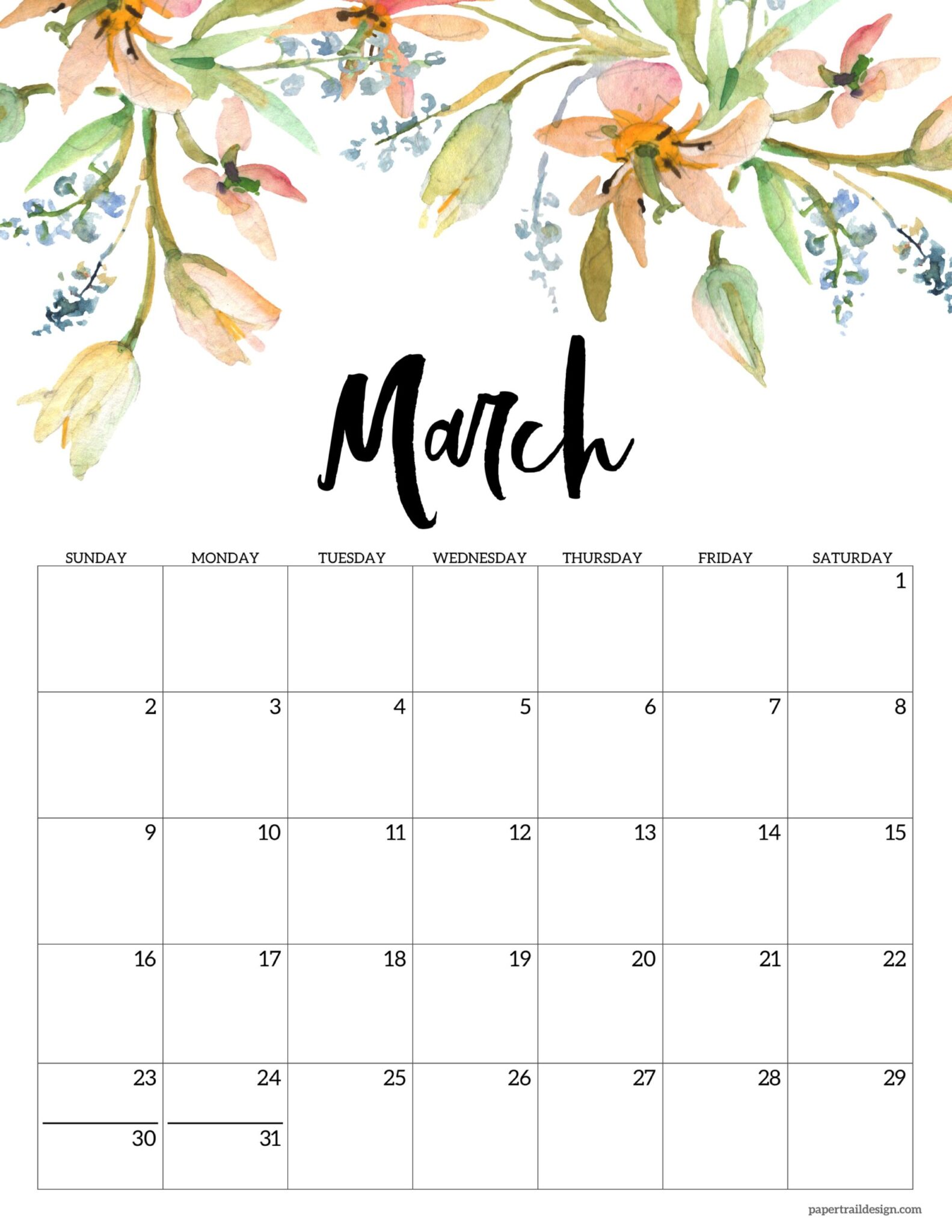 Free Printable 2025 Floral Calendar - Paper Trail Design