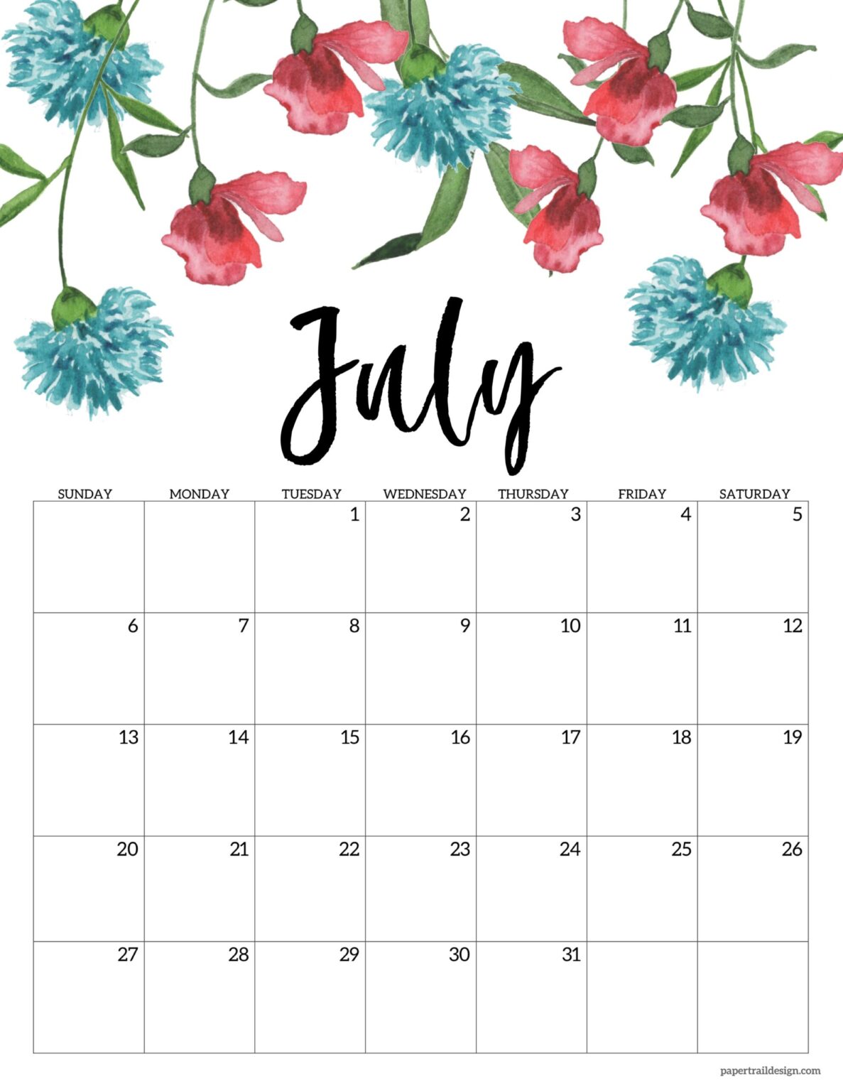 Free Printable 2025 Floral Calendar - Paper Trail Design