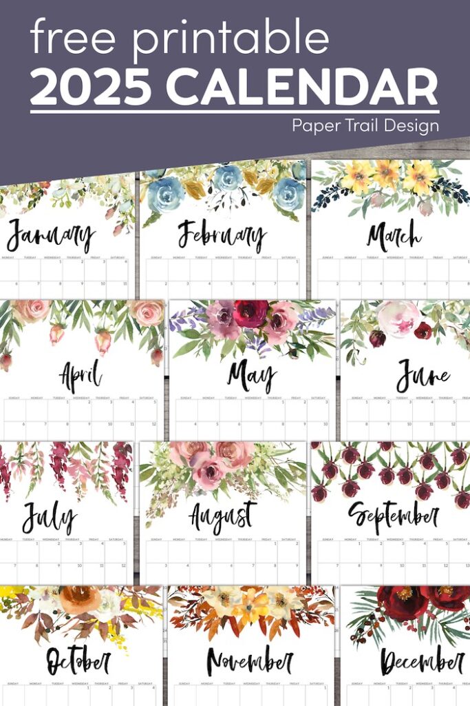 Floral Calendar Printable - 2025 - Paper Trail Design