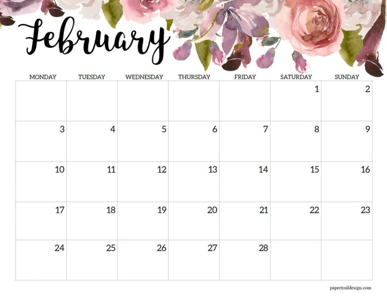 2025 Monday Start Floral Calendar - Paper Trail Design