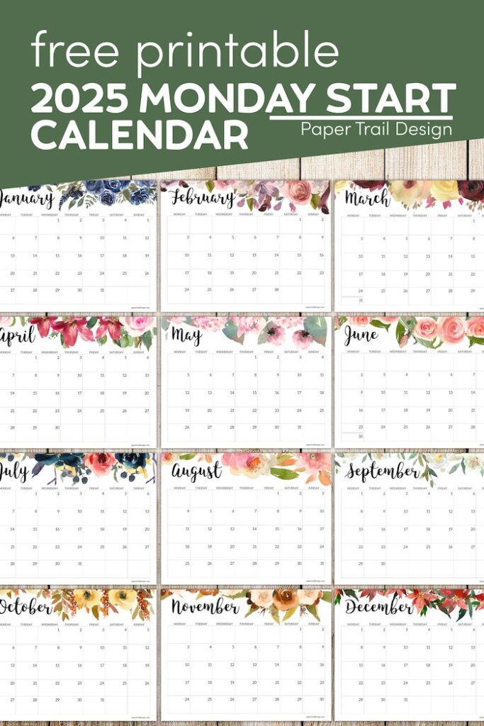 2025 Monday Start Floral Calendar - Paper Trail Design