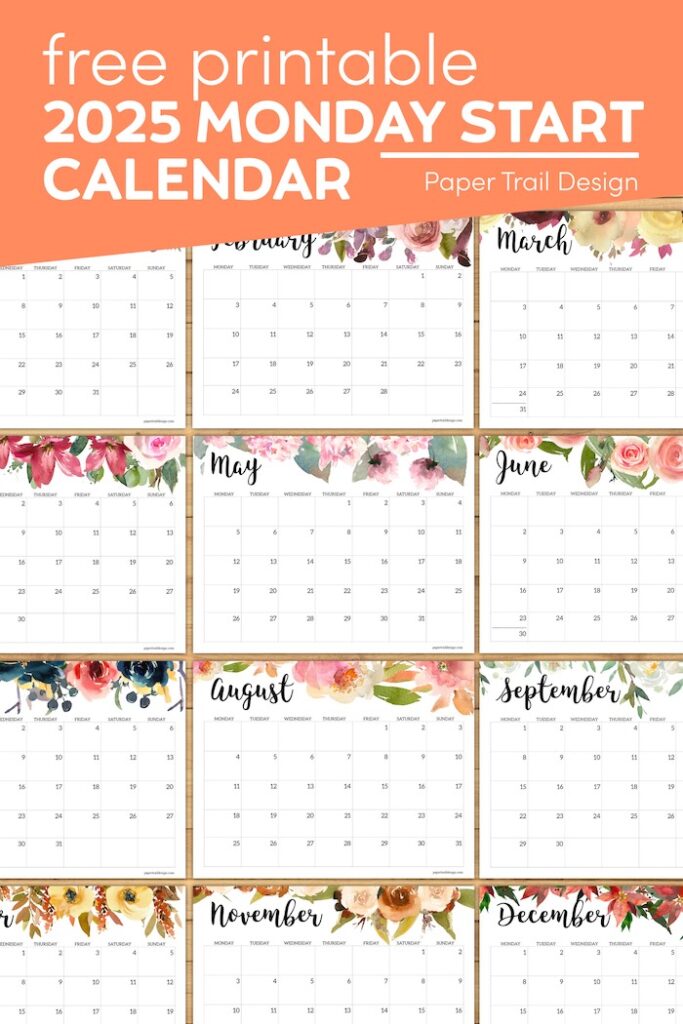 2025 Monday Start Floral Calendar - Paper Trail Design