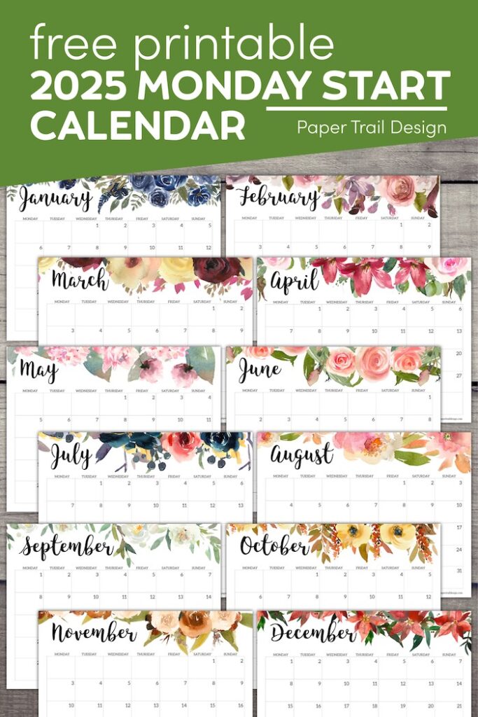 2025 Monday Start Floral Calendar - Paper Trail Design