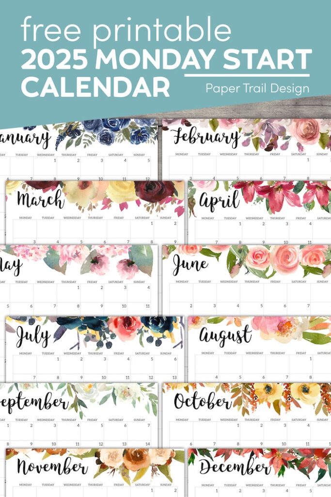 2025 Monday Start Floral Calendar - Paper Trail Design