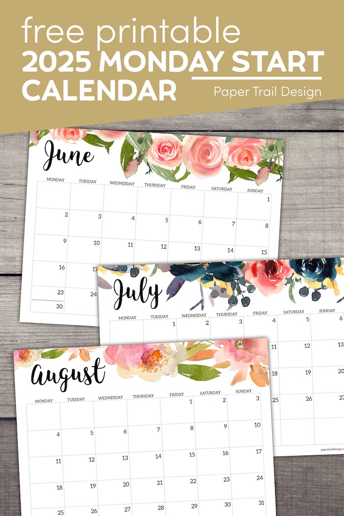 2025 Monday Start Floral Calendar - Paper Trail Design