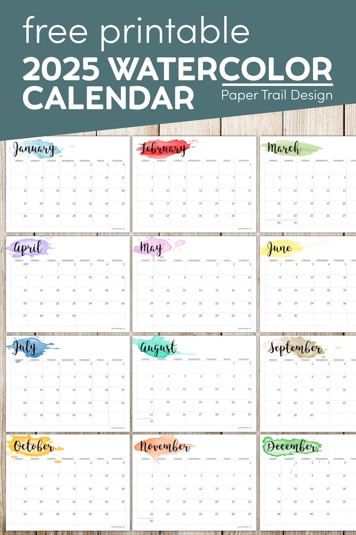 2025 Calendar Printable - Watercolor - Paper Trail Design