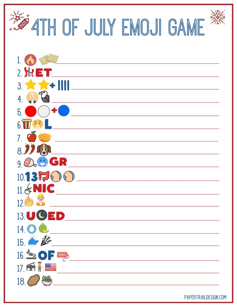 Free Printable 4th of July Game - Emoji - Paper Trail Design