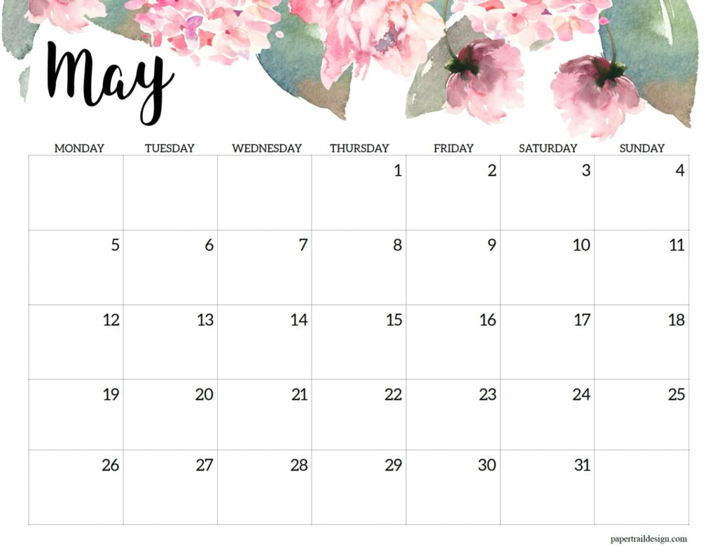 2025 Monday Start Floral Calendar - Paper Trail Design