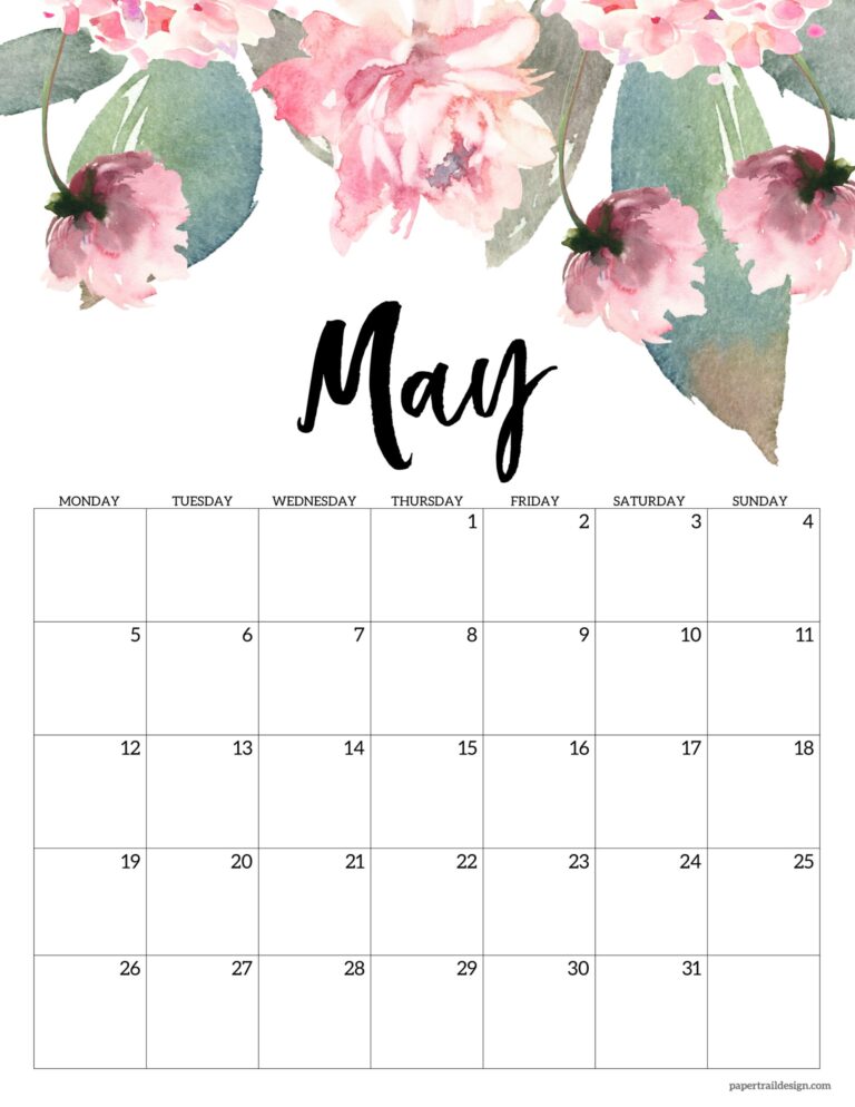 Free Printable 2025 Floral Calendar - Monday Start - Paper Trail Design