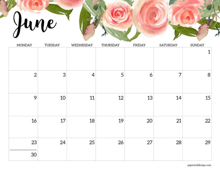 2025 Monday Start Floral Calendar - Paper Trail Design