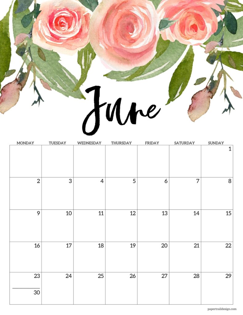 Free Printable 2025 Floral Calendar - Monday Start - Paper Trail Design