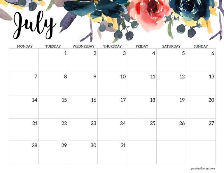 2025 Monday Start Floral Calendar - Paper Trail Design