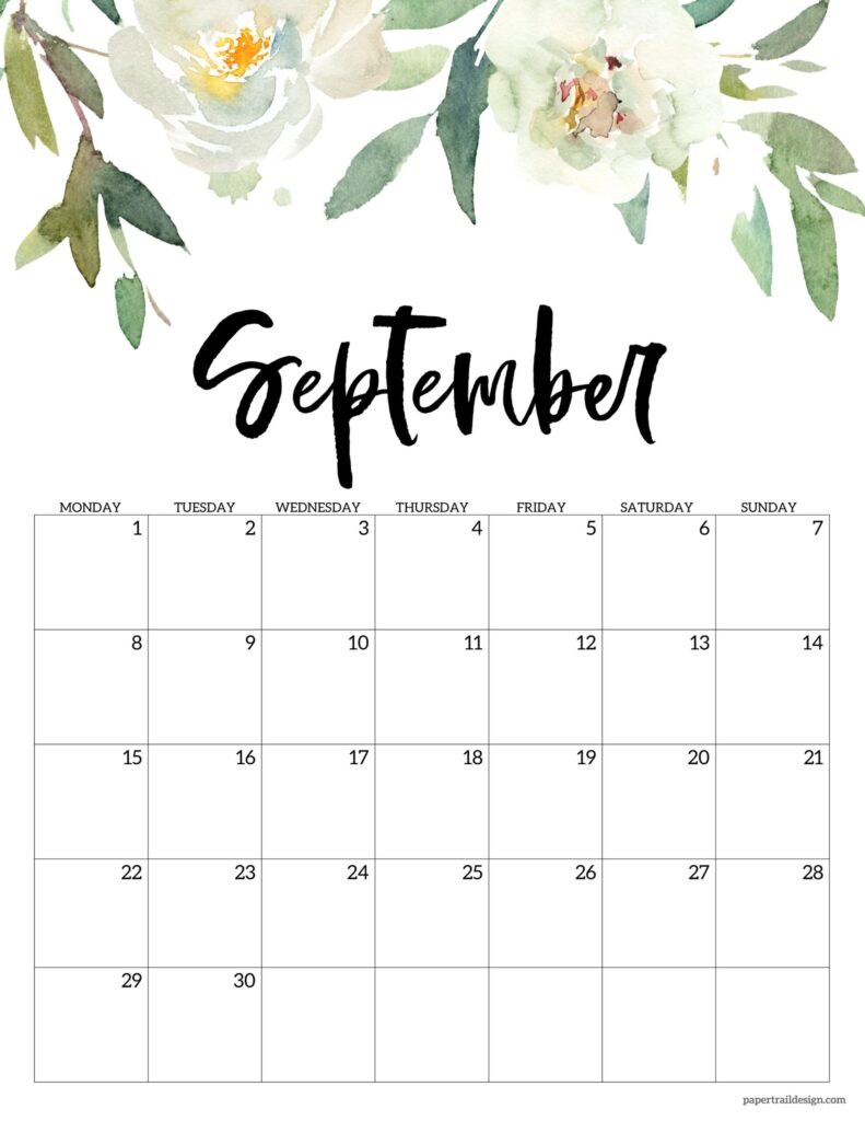 Free Printable 2025 Floral Calendar - Monday Start - Paper Trail Design