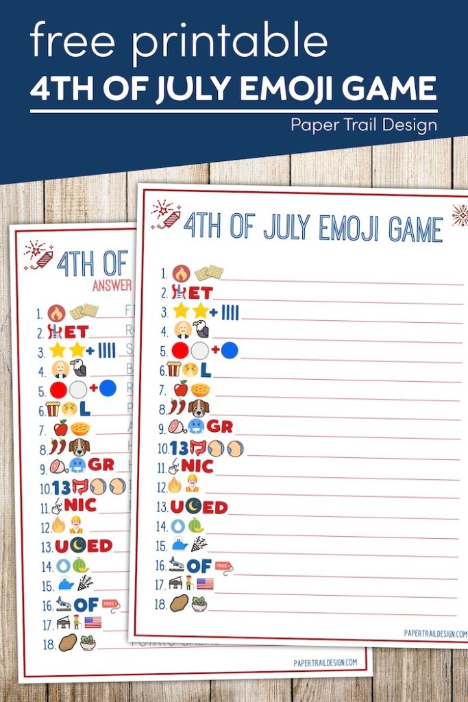 Free Printable 4th of July Game - Emoji - Paper Trail Design