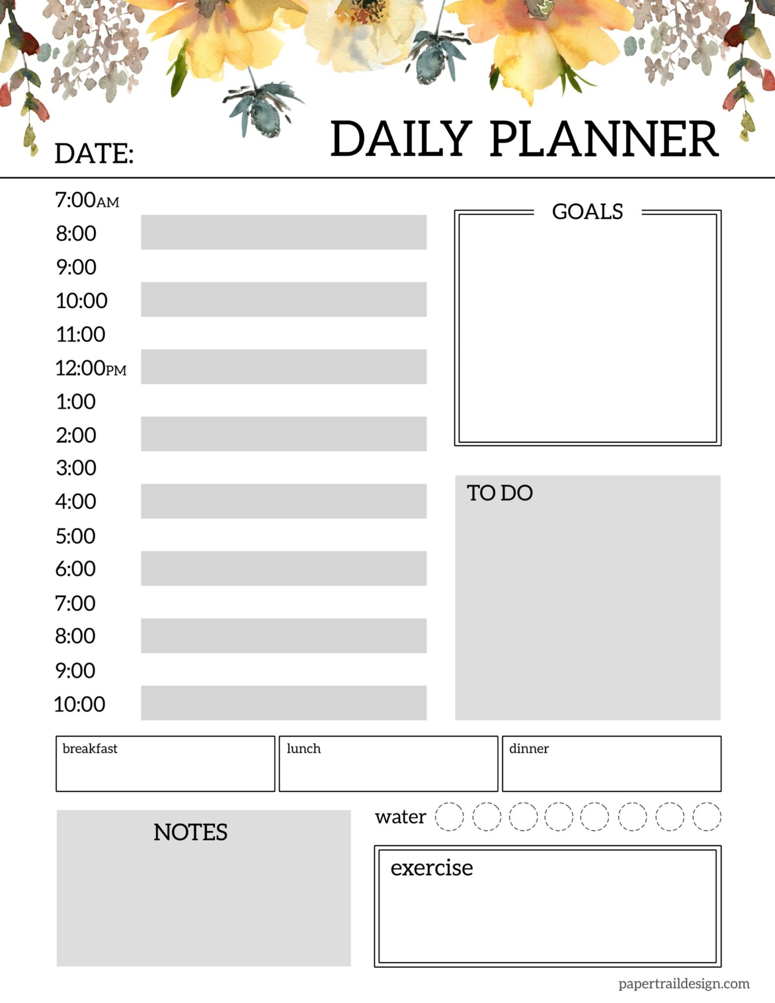 Floral Daily Planner Template - Paper Trail Design