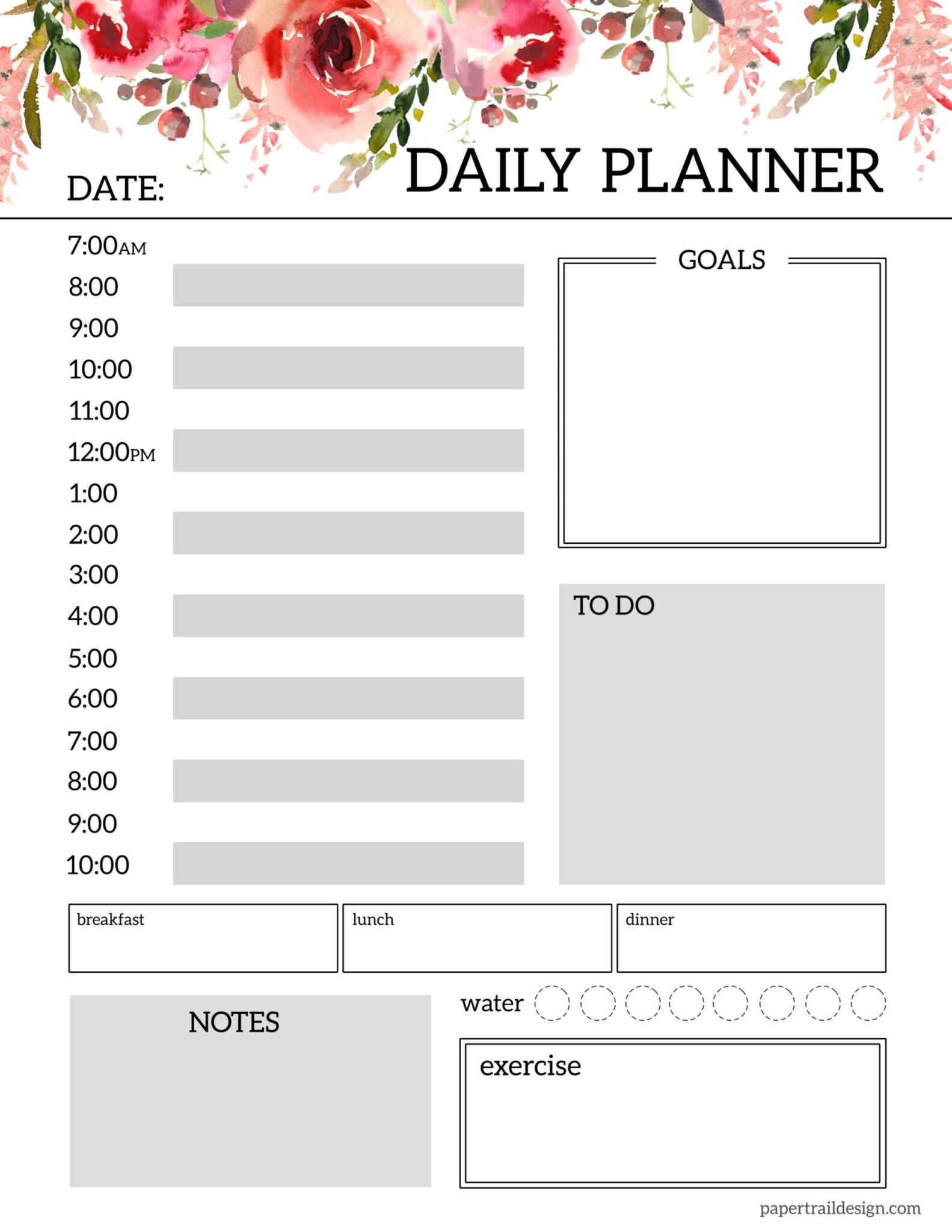 Floral Daily Planner Template - Paper Trail Design