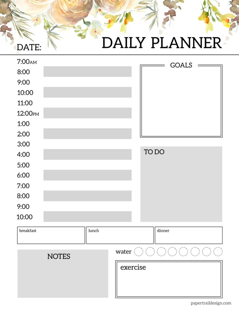 Floral Daily Planner Template - Paper Trail Design