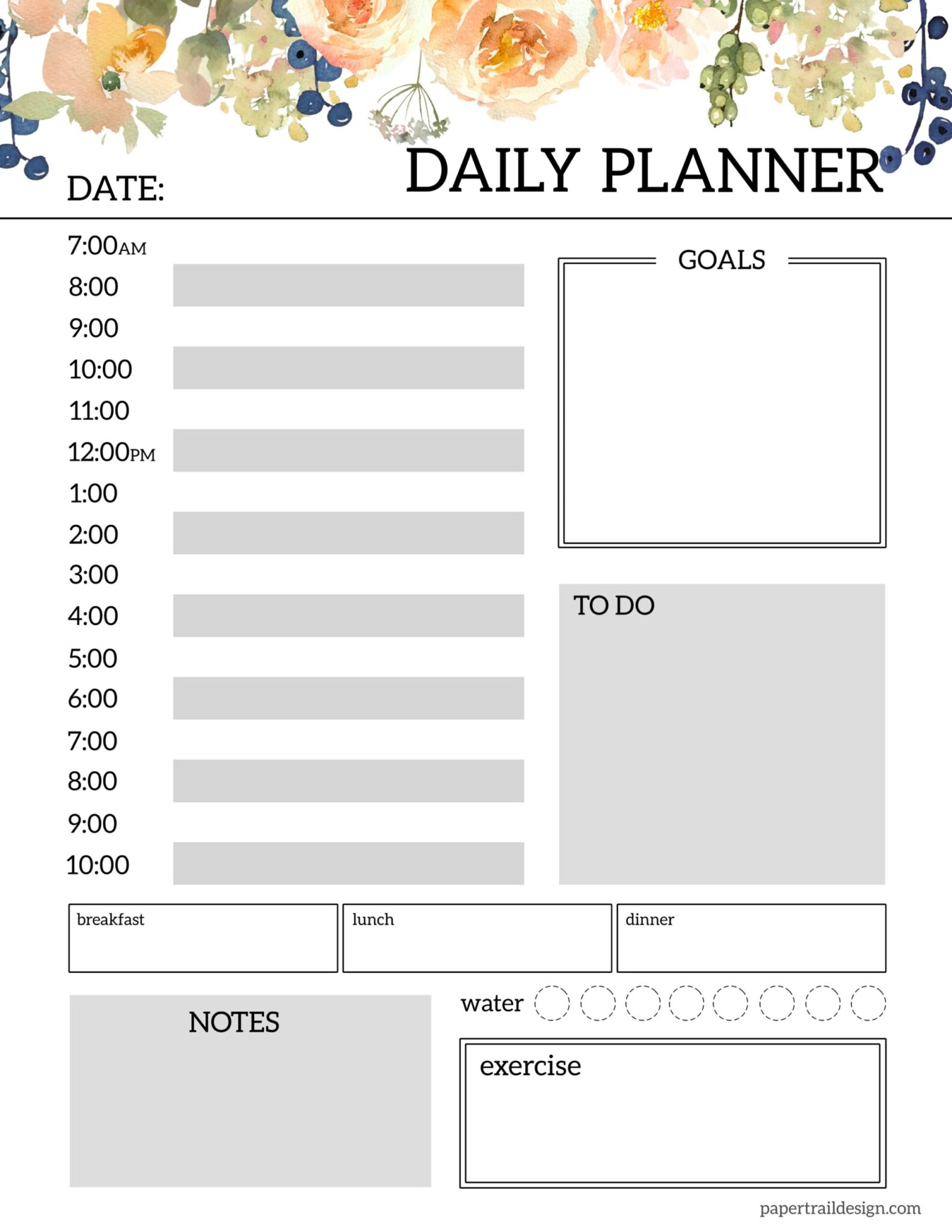 Floral Daily Planner Template - Paper Trail Design