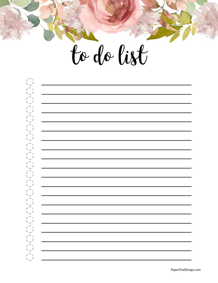 Floral Free Printable To Do List - Paper Trail Design