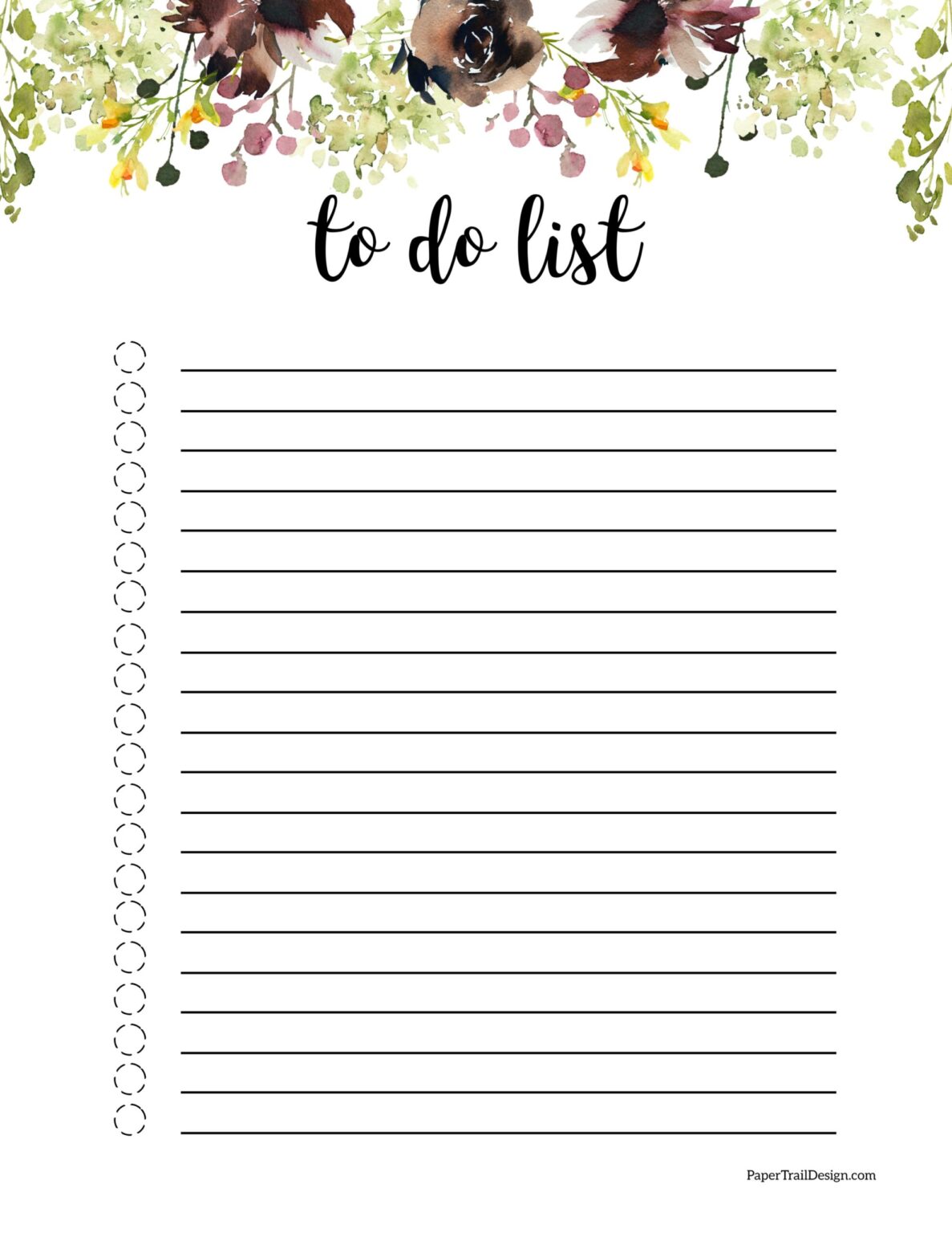 Floral Free Printable To Do List - Paper Trail Design