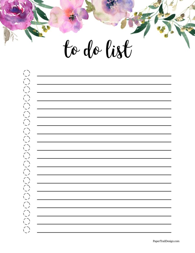 Floral Free Printable To Do List - Paper Trail Design