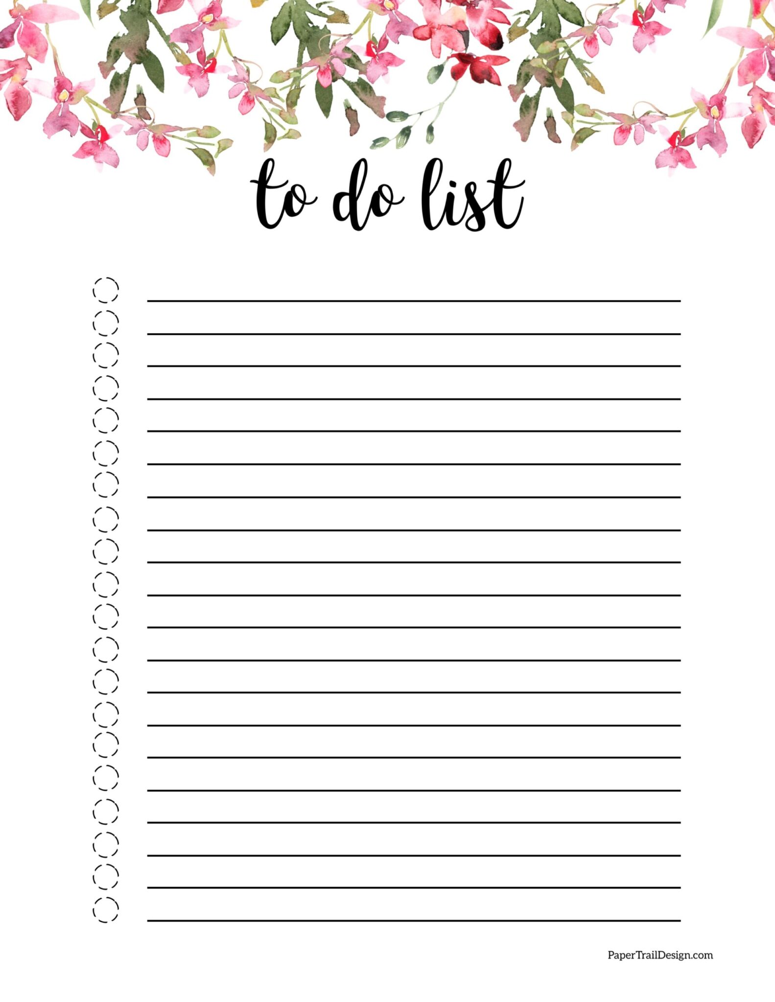 Floral Free Printable To Do List - Paper Trail Design