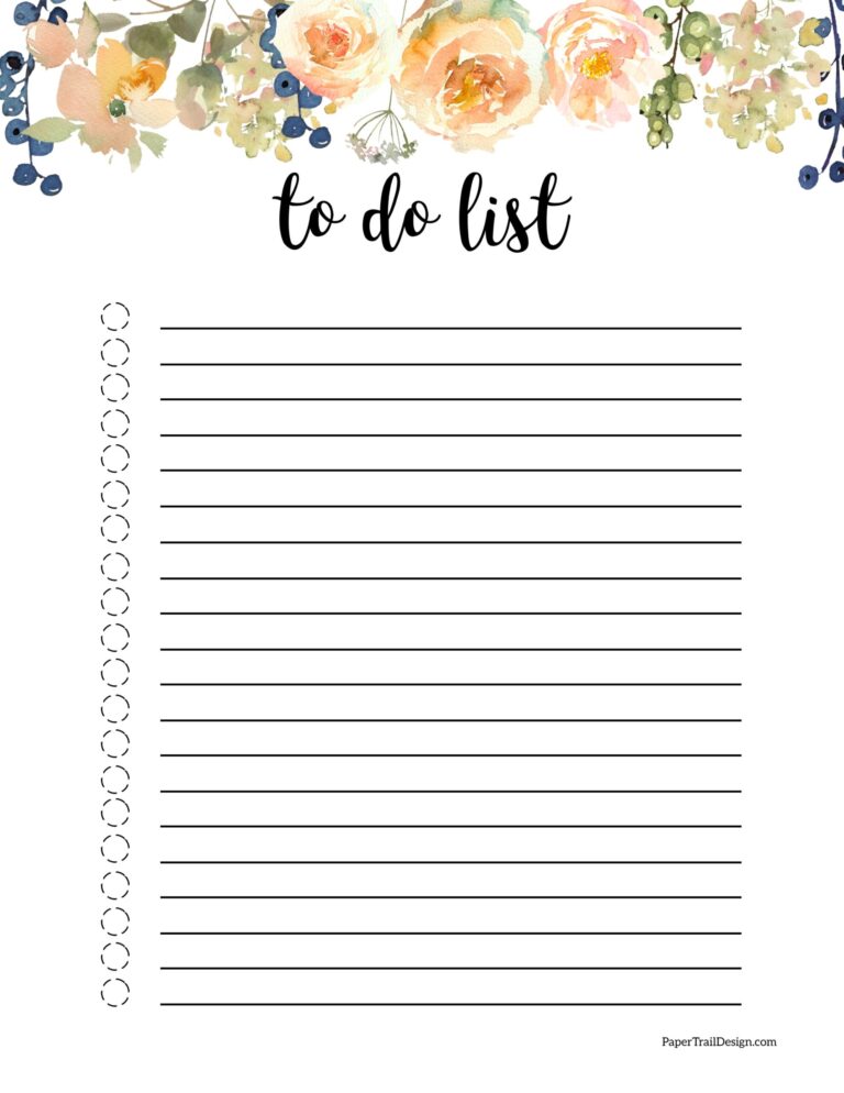 Floral Free Printable To Do List - Paper Trail Design