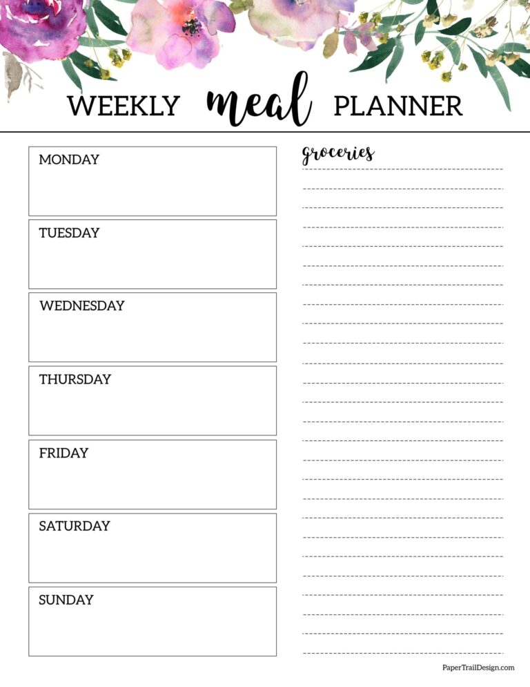 Floral Weekly Meal Planner Template - Paper Trail Design