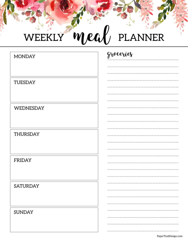 Floral Weekly Meal Planner Template - Paper Trail Design