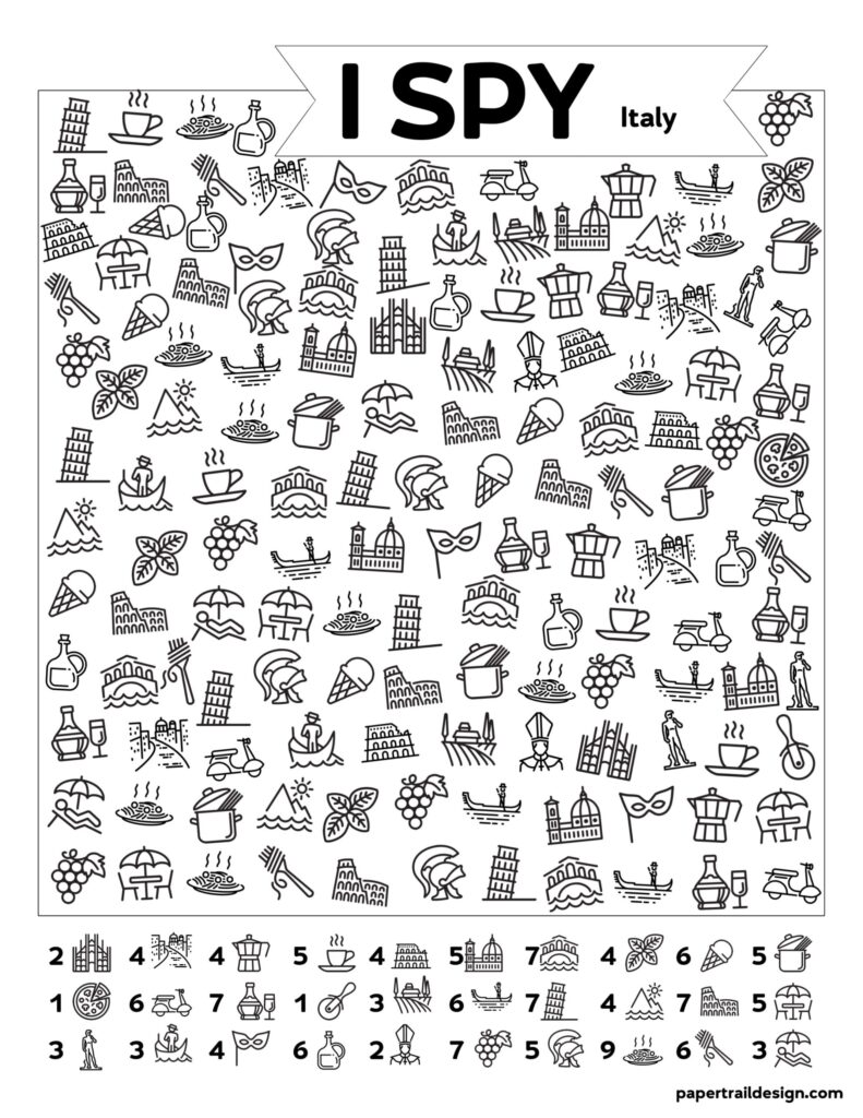 Free Printable I Spy Italy Activity - Paper Trail Design