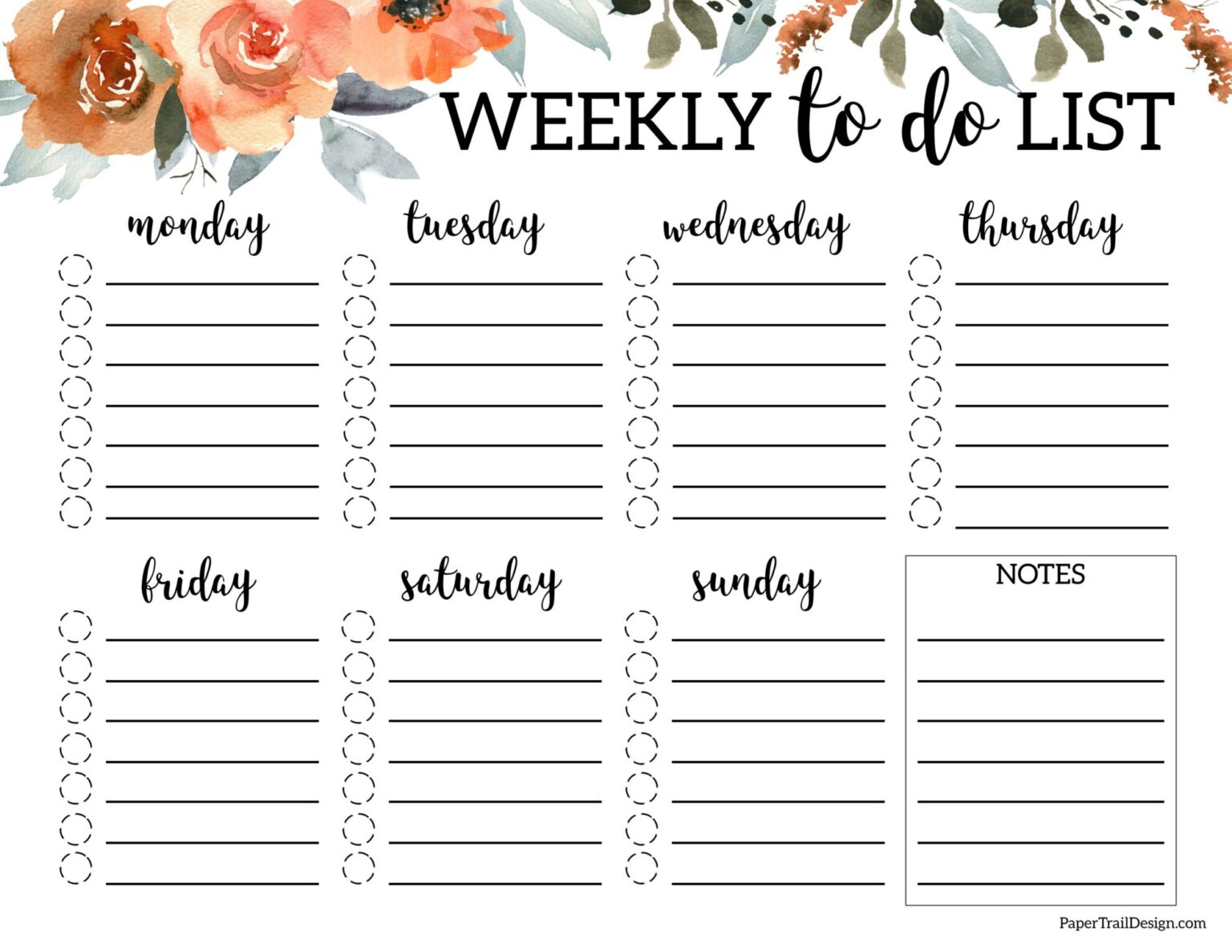 Floral Weekly To Do List Template - Paper Trail Design