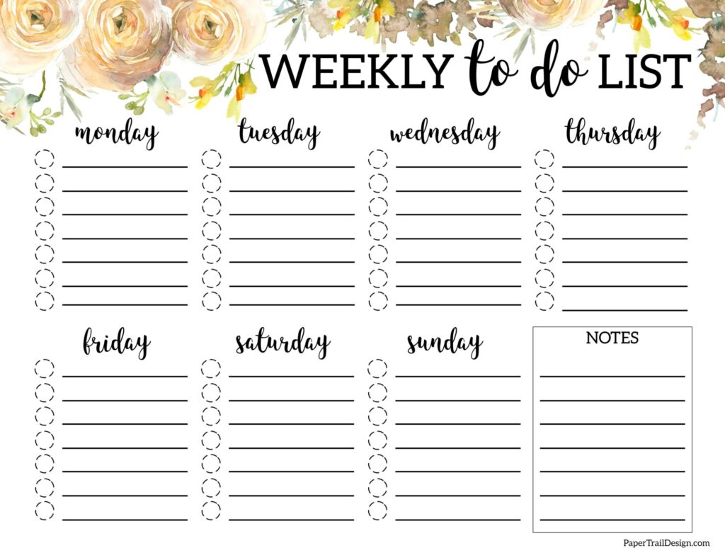 Floral Weekly To Do List Template - Paper Trail Design