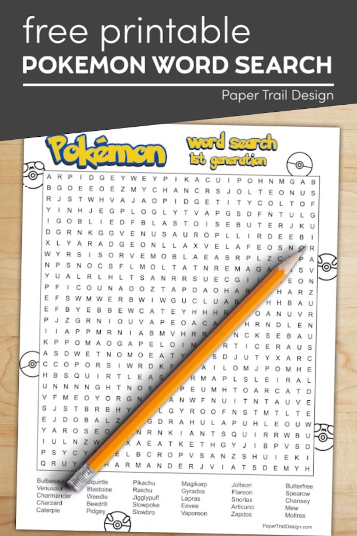 Pokémon Word Search Printable - Paper Trail Design