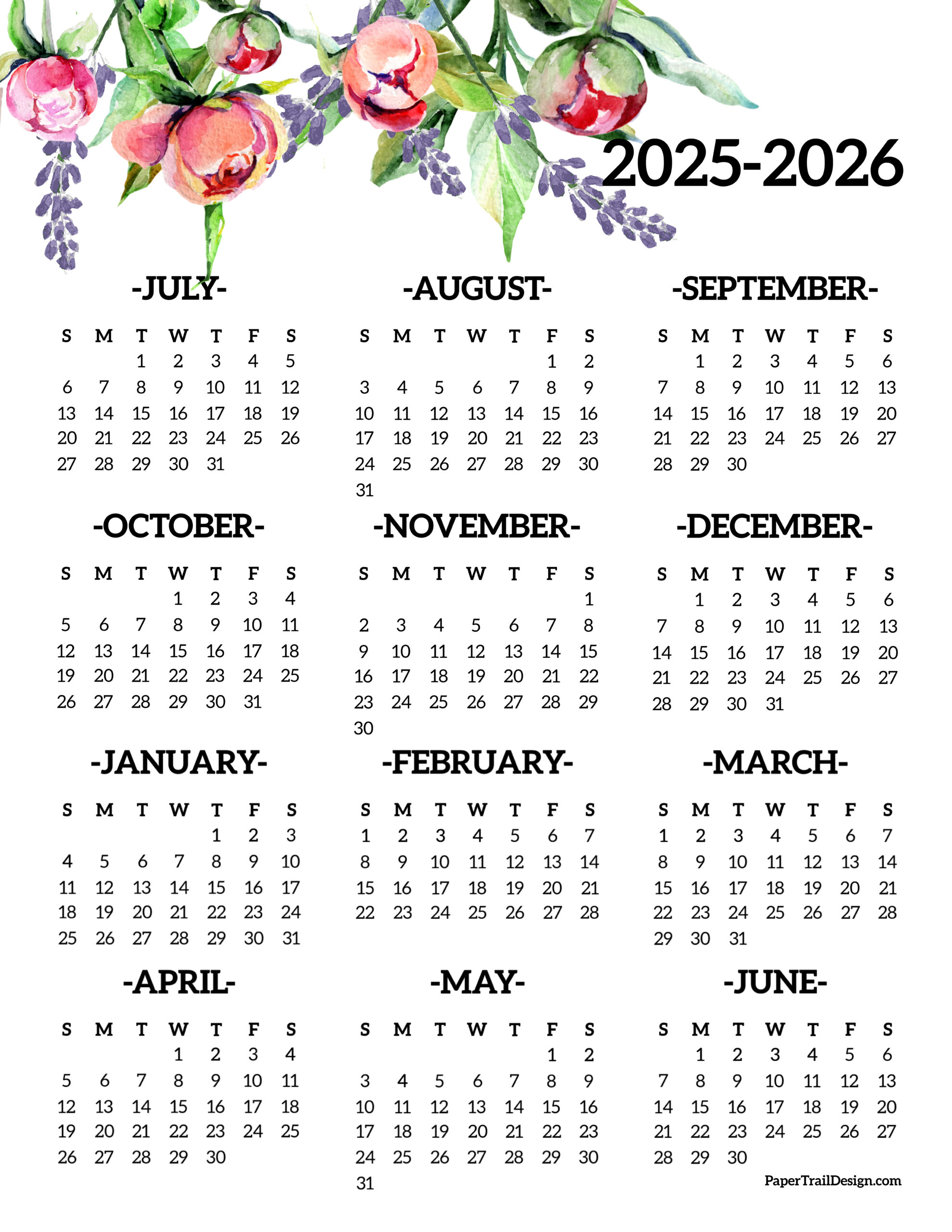 20252026 School Year Calendar Free Printable Paper Trail Design