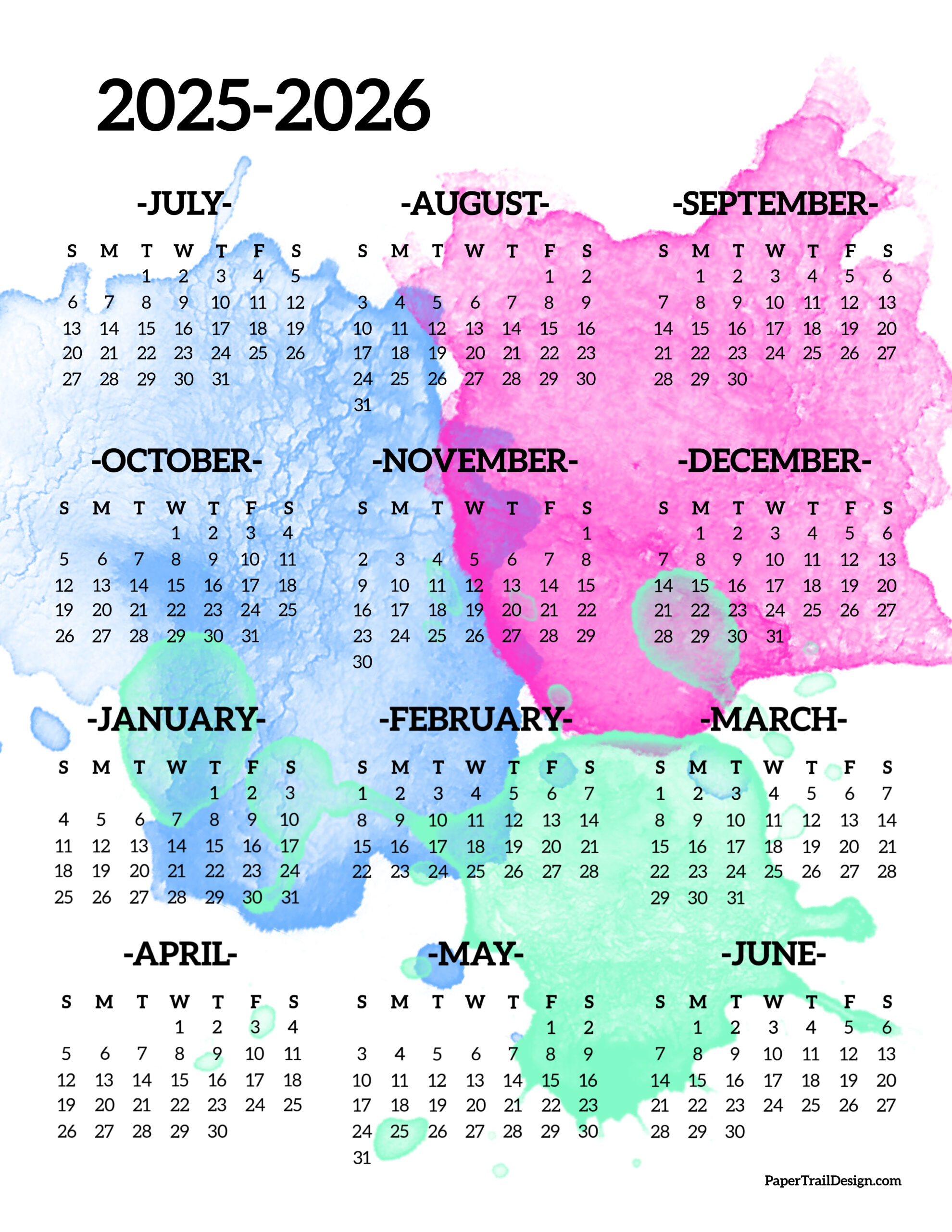 20252026 School Year Calendar Free Printable Paper Trail Design